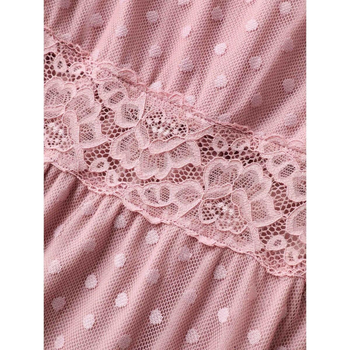 Plus Size Textured Dot Lace Trim Midi Dress Watermelon Women Square Neck Short sleeve Curvy BloomChic 12/L Product Image