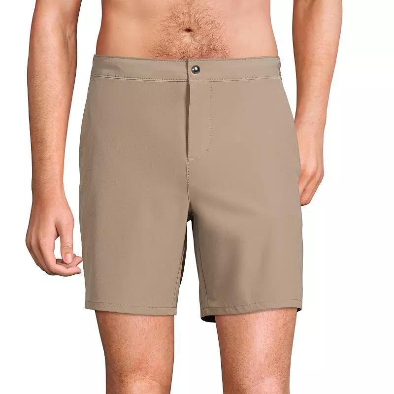 Men's Lands' End 7" Sunset Swim Trunks, Size: XXL, Deep Blue Diamond Geo Product Image