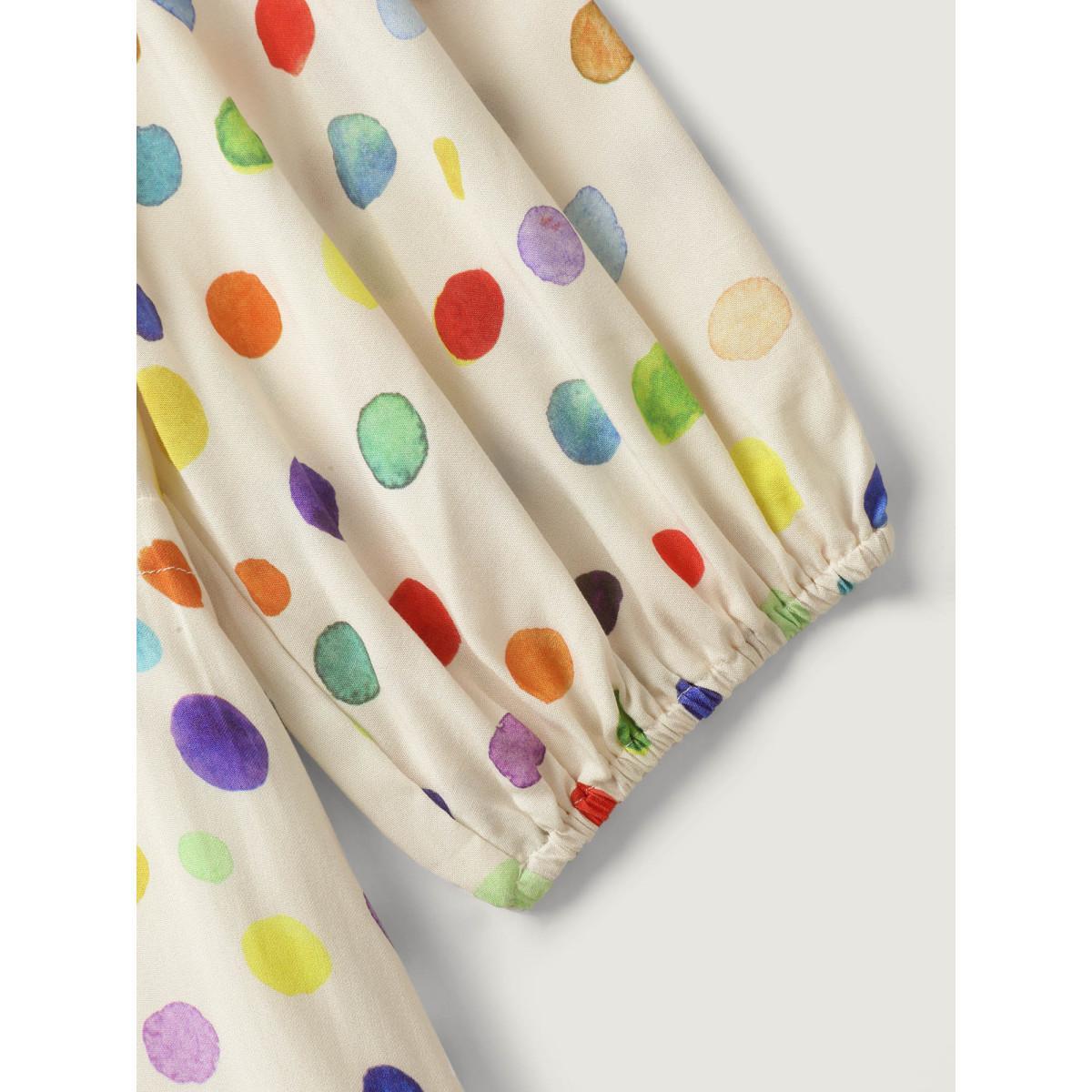 Plus Size Colorful Polka Dots Waist Drawstring Midi Dress Beige Women V-neck Elbow-length sleeve Curvy BloomChic 12/L Product Image