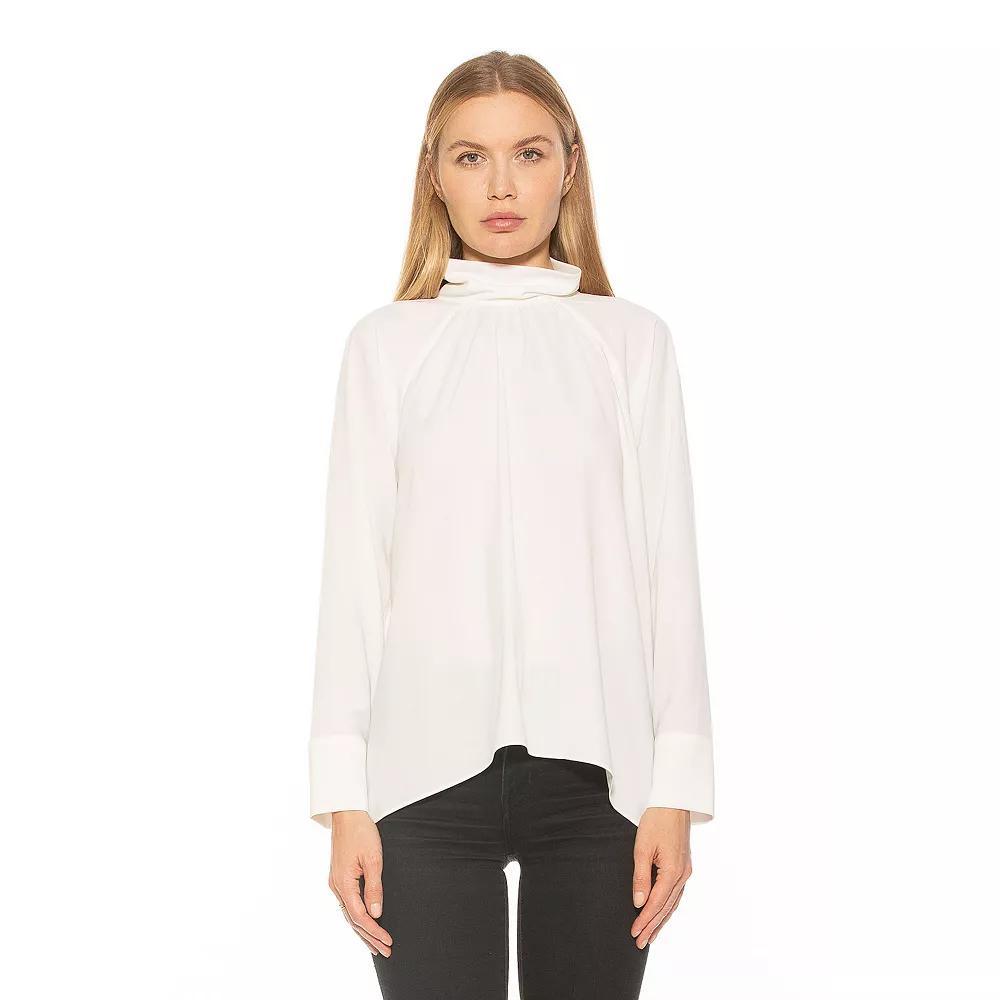 Women's ALEXIA ADMOR Danielle Mockneck Draped Flowy Blouse, Size: Large, Ivory Product Image