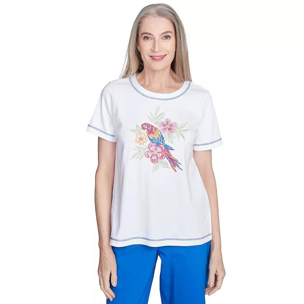 Women's Alfred Dunner Parrot Centered Short Sleeve Tee, Size: Medium, White Product Image
