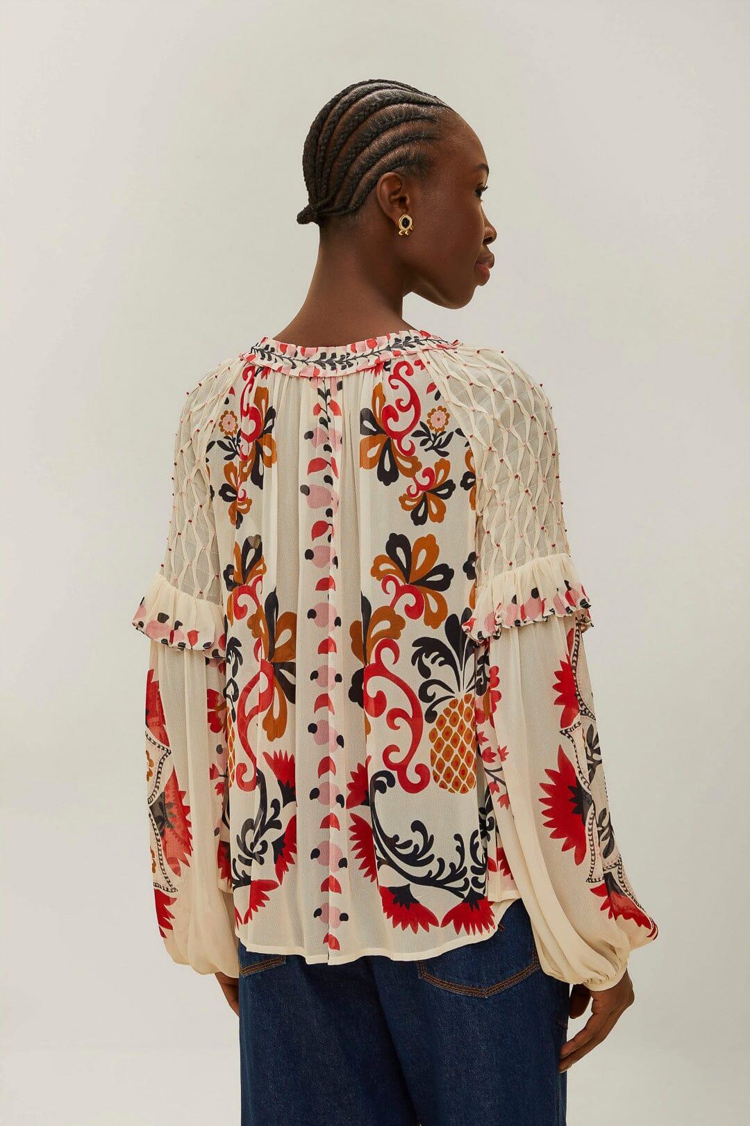 Cream Cashew Mandala Embroidered Blouse Product Image