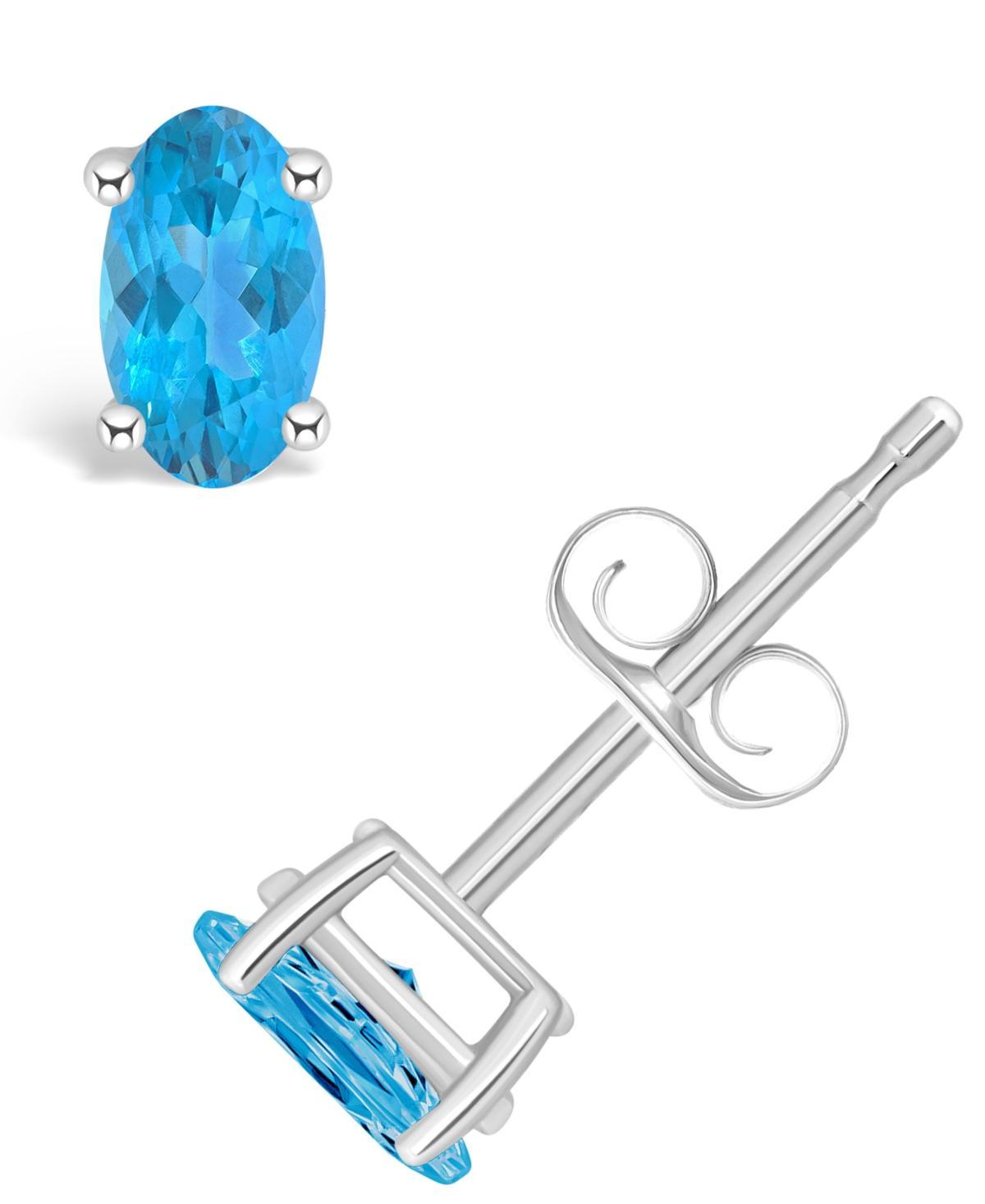 14k White Gold Oval Birthstone Stud Earrings, Women's, Blue Topaz Dec Product Image