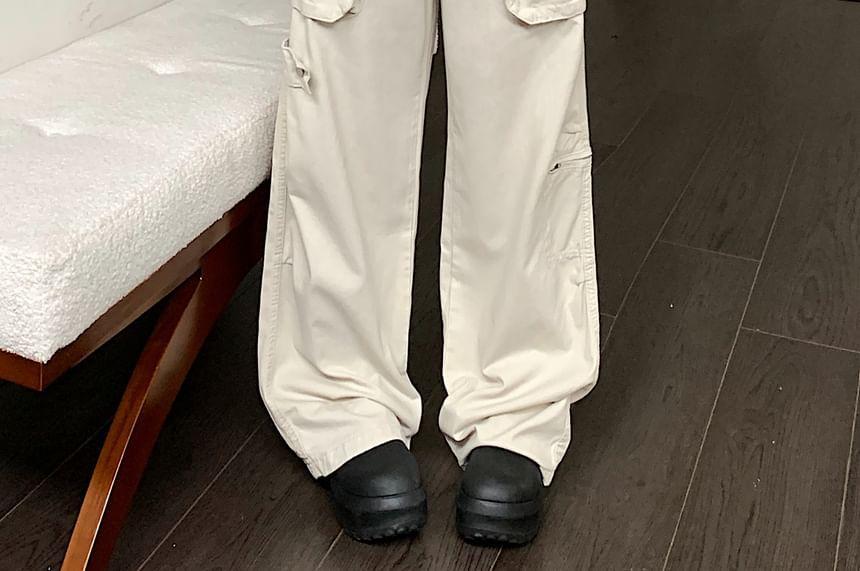High Rise Plain Wide Leg Cargo Pants Product Image