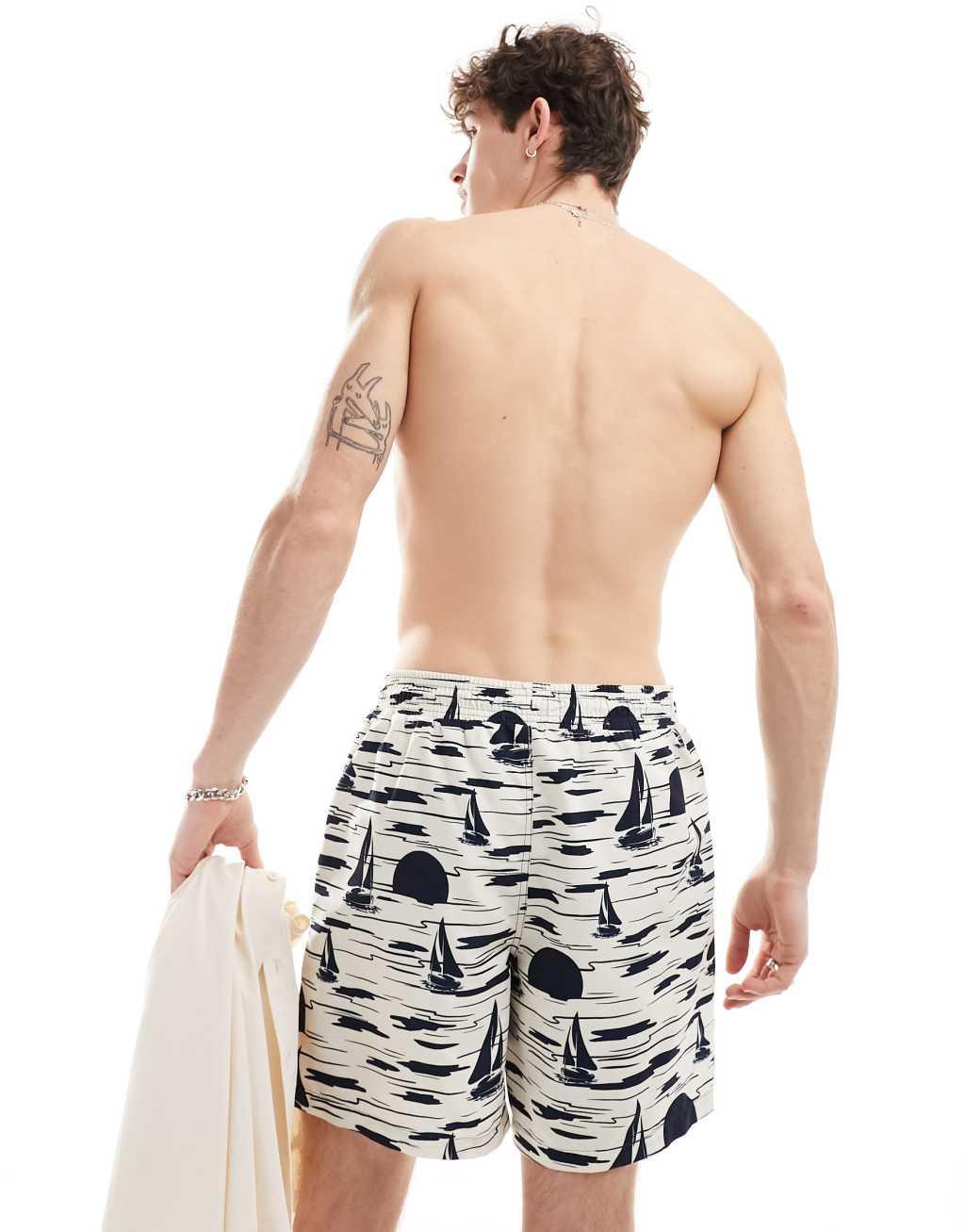 Hunky Trunks sunset boat swim shorts in off white Product Image