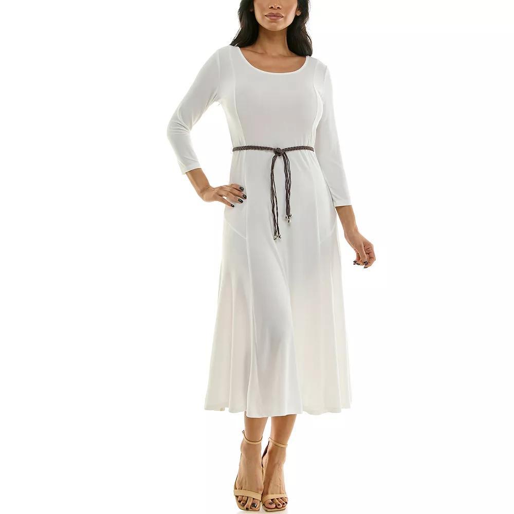 Women's Nina Leonard Sylvia Three-Quarter Sleeve Belted Midi Dress, Size: XL, Ivory Product Image