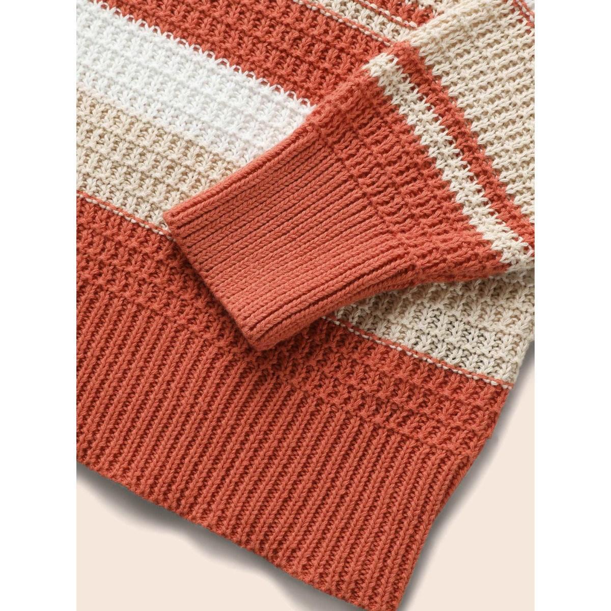 Plus Size Striped Contrast Cut Out Drop Shoulder Pullover Rust Women Casual Long Sleeve Round Neck Everyday Pullovers BloomChic 14-16/1X Product Image
