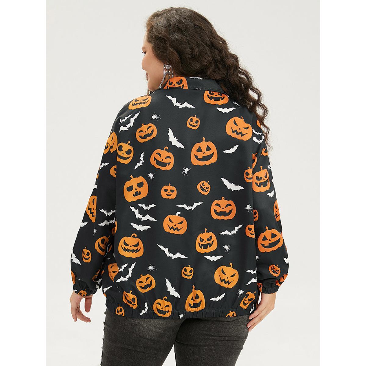Plus Size Halloween Graphic Zipper Fly Pocket Coat Women Black Casual Elastic cuffs Ladies Dailywear Winter Coats BloomChic 22-24/3X Product Image