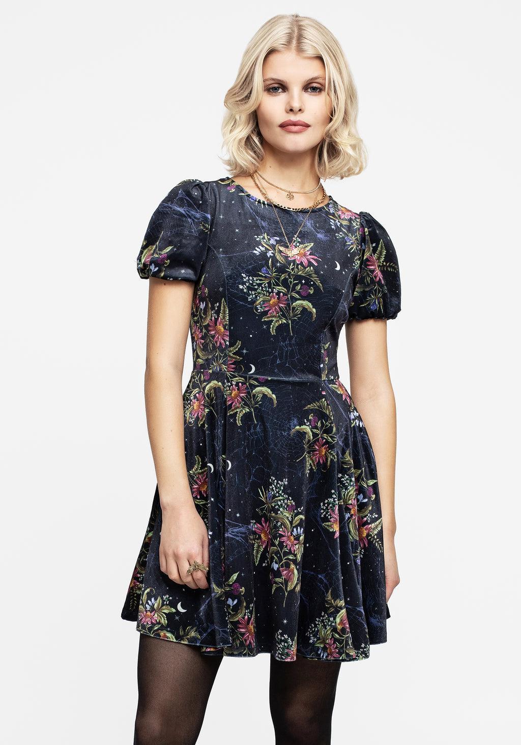 Cleome Floral Spiderweb Velour Mini Dress Product Image