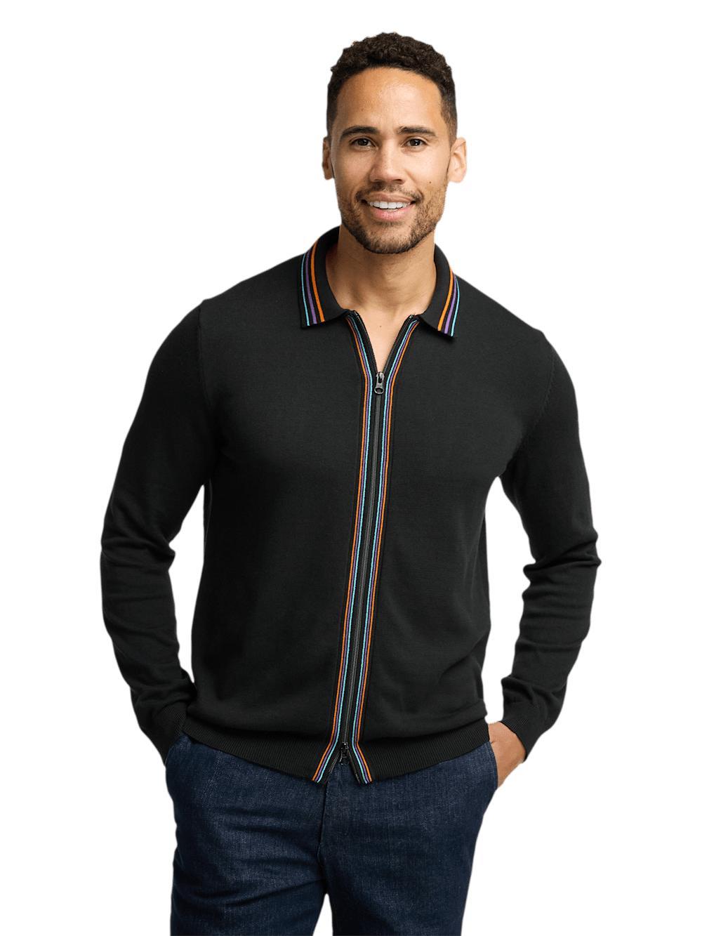 Cotton Full Zip Polo - Black Product Image