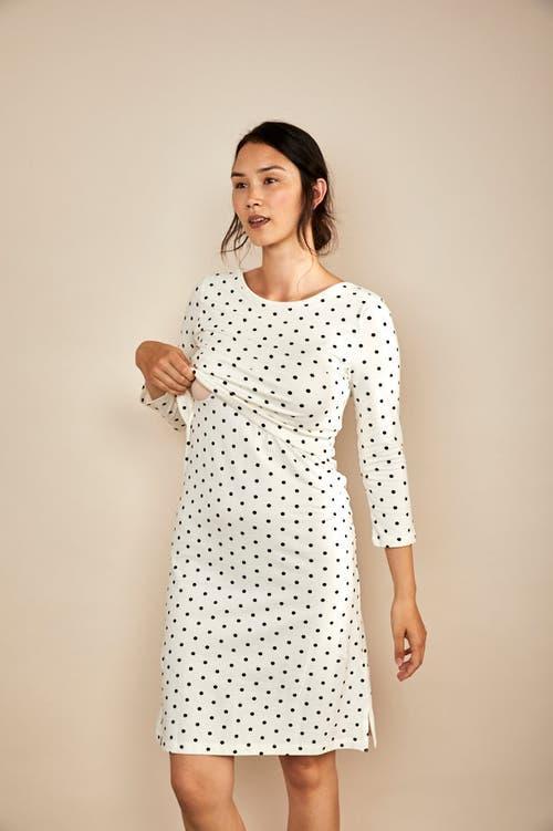 The Bshirt Womens 3/4 Sleeve Nursing Dress in Cream/black Spots at Nordstrom, Size Small Product Image
