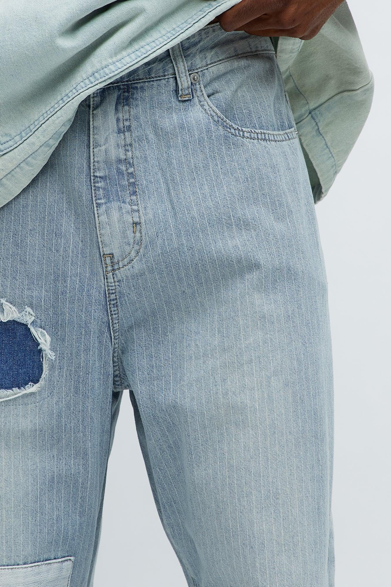Baggy Contrast Distressed Jeans - Medium Blue Wash Product Image