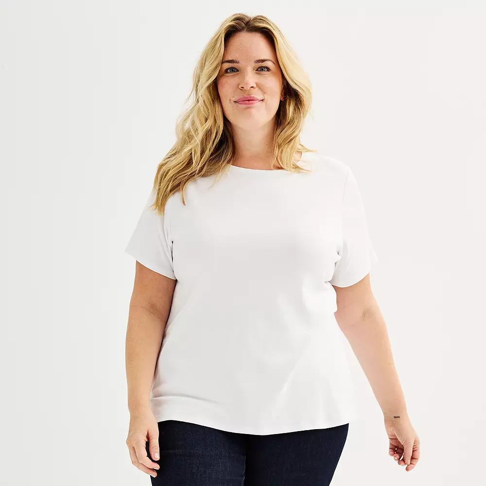 Plus Size Croft & Barrow® Essential Crewneck Top, Women's, Size: 5XL, White Product Image
