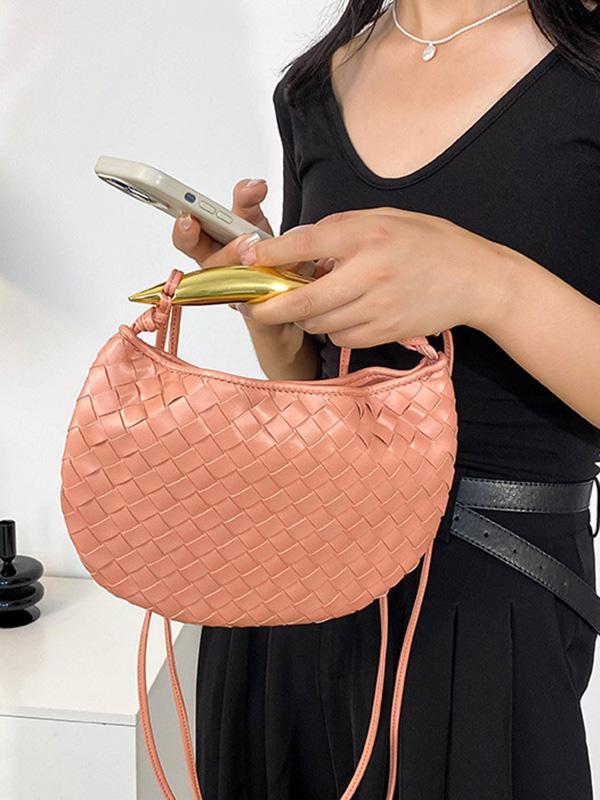 Geometric Split-Joint Woven Zipper Bags Handbags Product Image