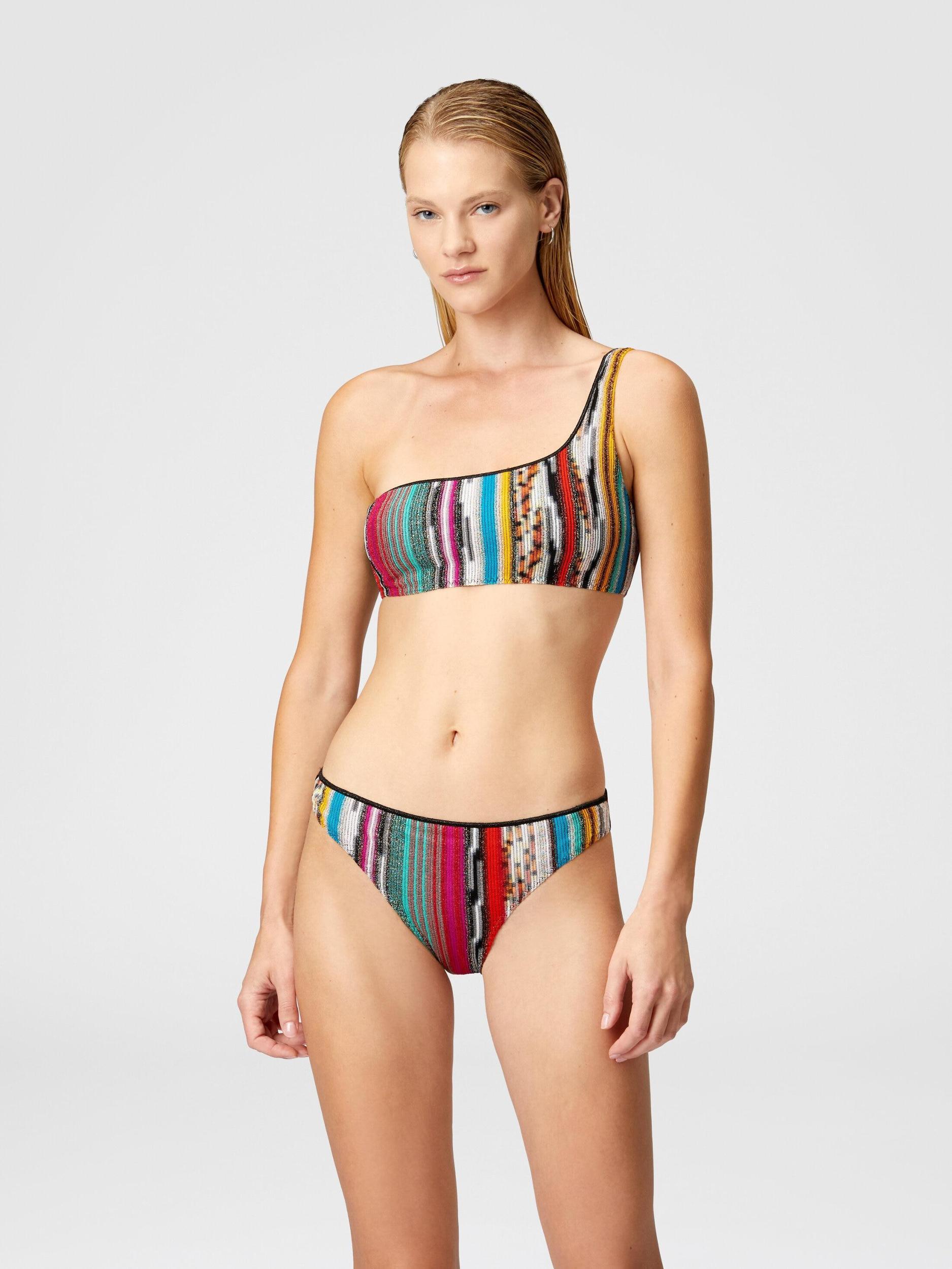 One-shoulder bikini in lamé slub viscose Product Image