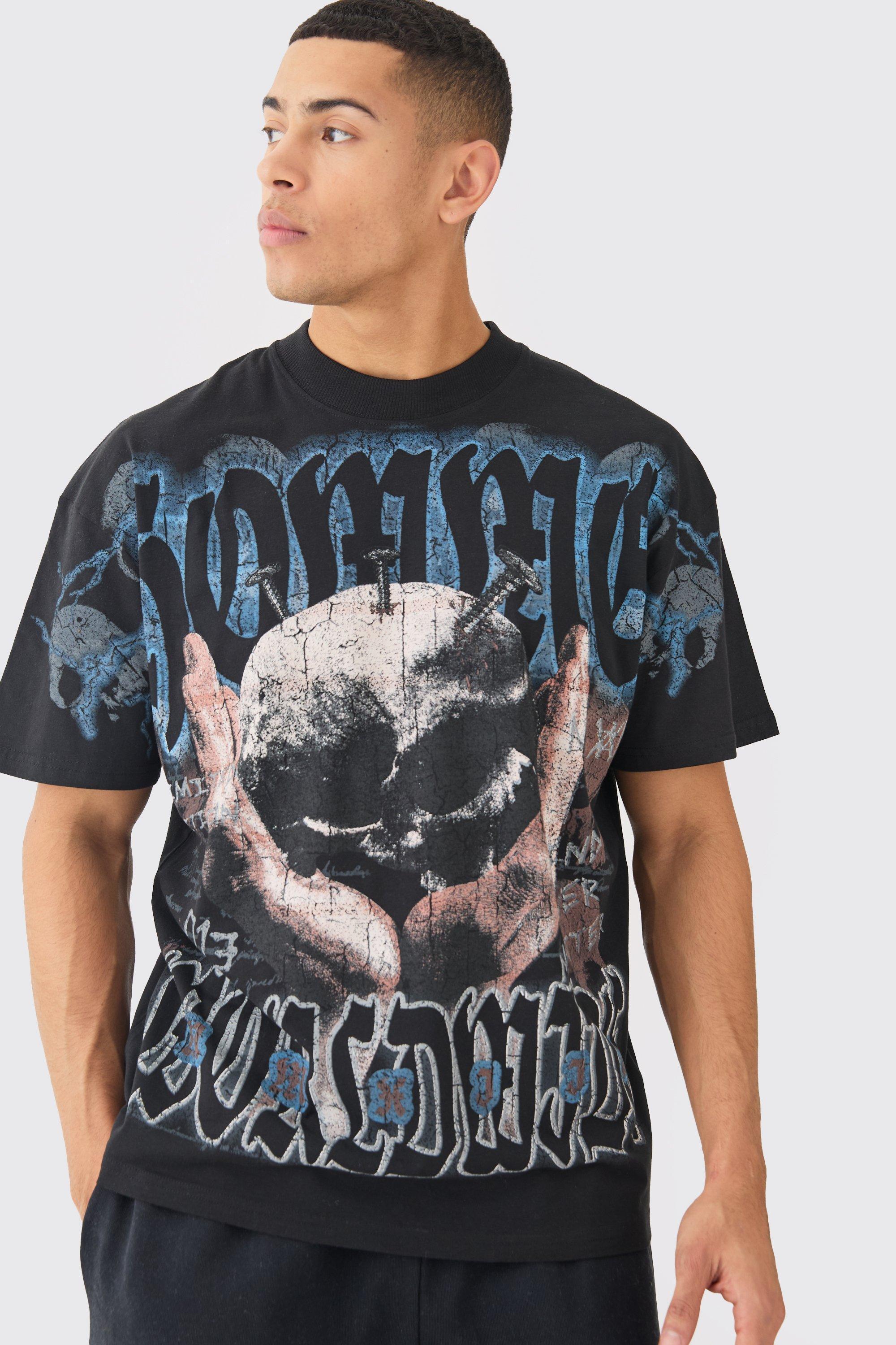 Oversized Skull Over Seams Graphic T-shirt | boohooMAN USA Product Image