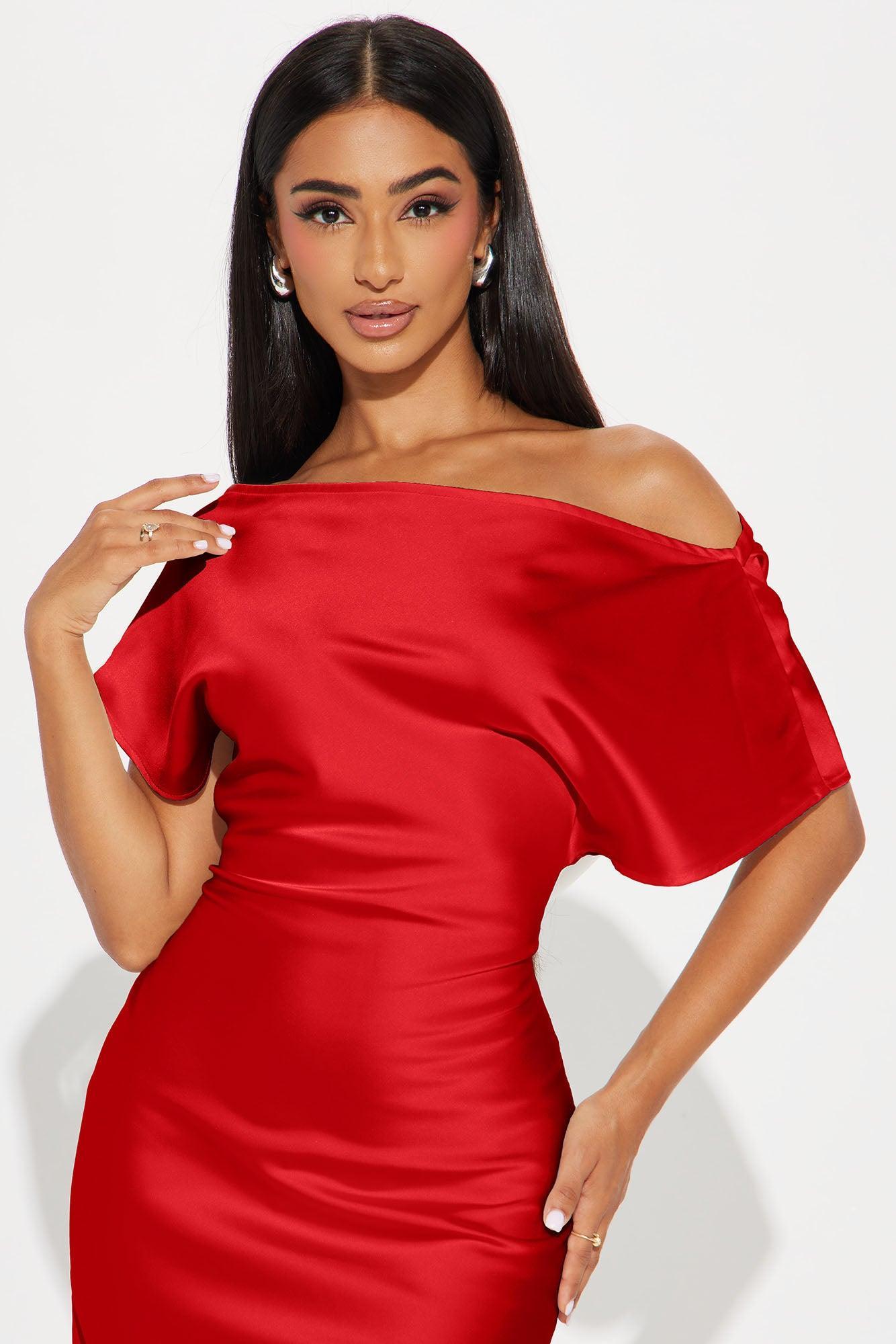 Serene Escape Satin Midi Dress - Red Product Image