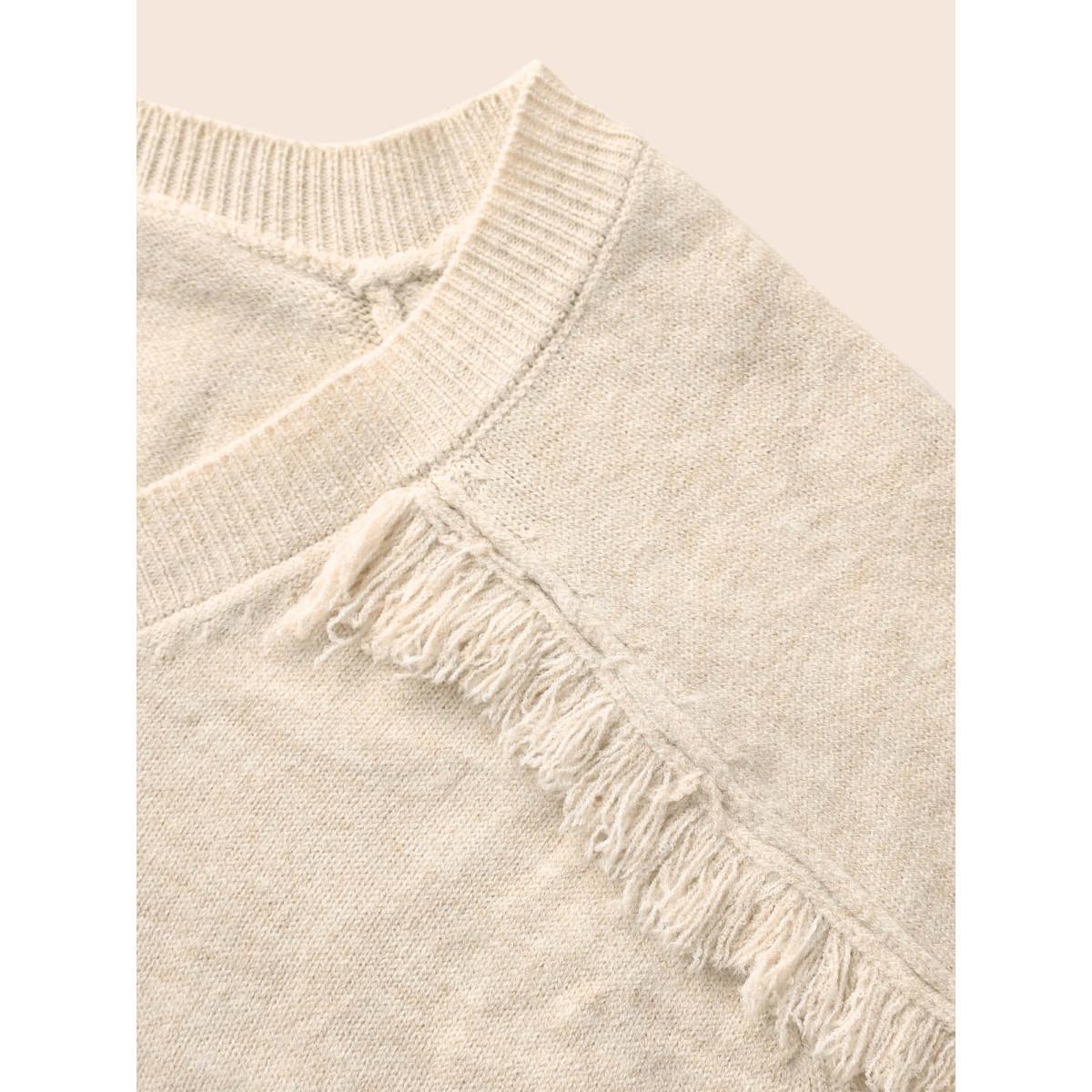 Plus Size V Neck Raglan Sleeve Fuzzy Trim Pullover Apricot Women Casual Long Sleeve V-neck Everyday Pullovers BloomChic 28/5X Product Image