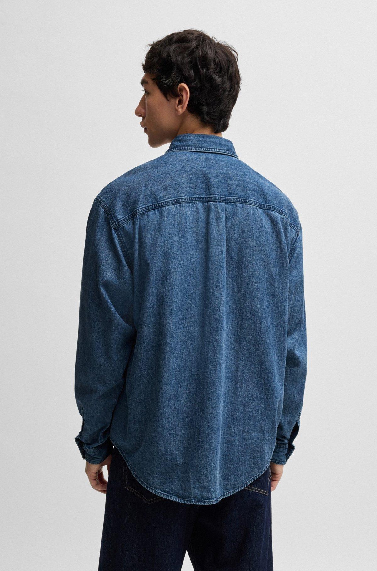 Loose-fit shirt in blue cotton denim Product Image