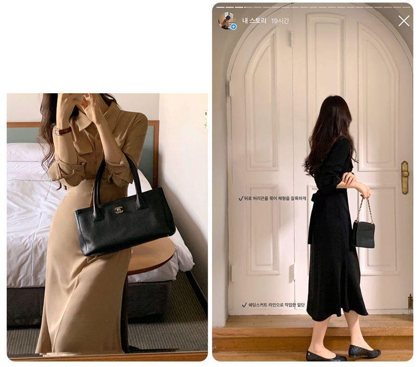 Plain Midi A-Line Shirtdress Product Image