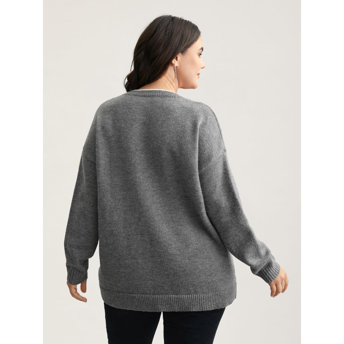 Plus Size Floral Textured Crew Neck Pullover DarkGray Women Casual Loose Long Sleeve Round Neck Everyday Pullovers BloomChic 26/4X Product Image