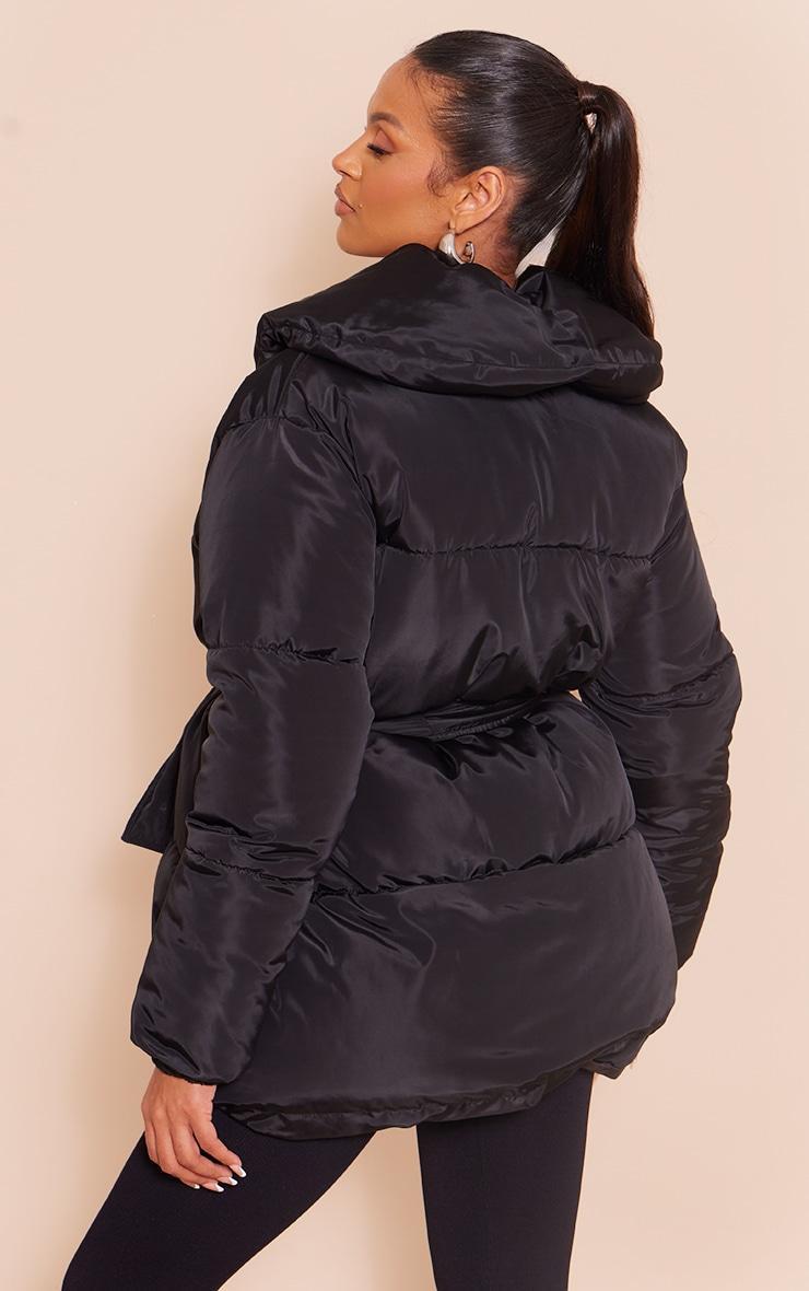 Maternity Black Oversized Collar Belt Puffer Coat Product Image