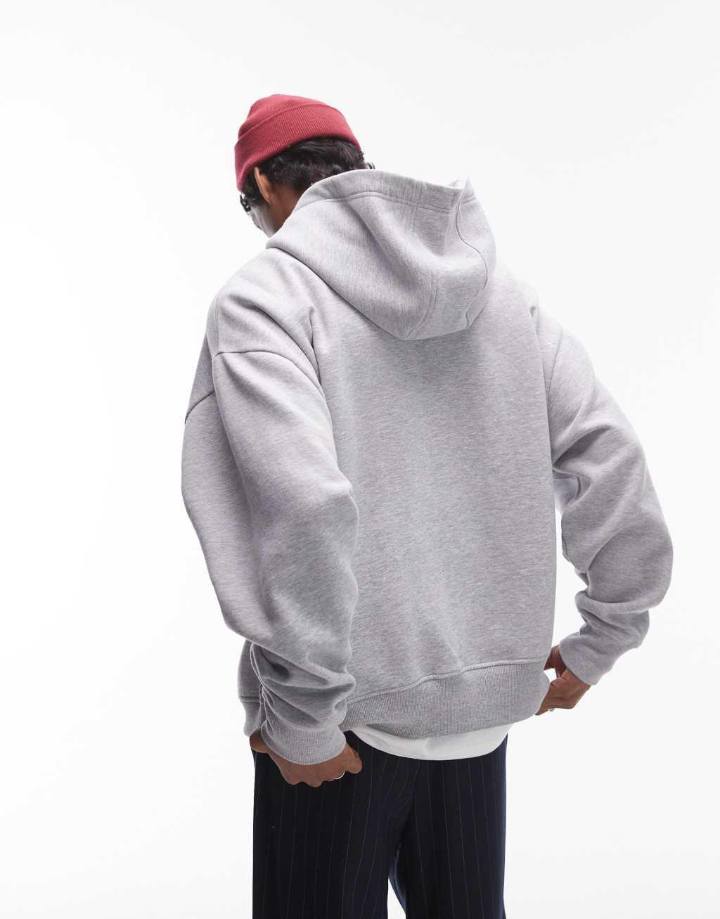 Topman oversized fit full zip hoodie in gray Product Image