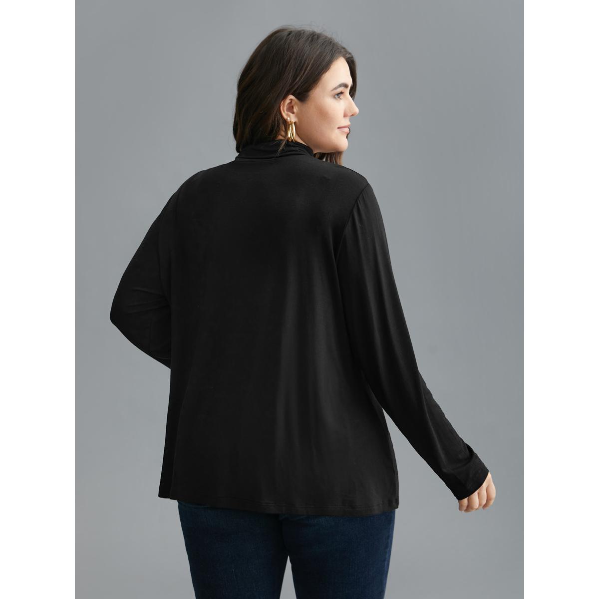 Plus Size Supersoft Essentials Solid Mock Neck T-shirt Black Women Casual Non Mock Neck Everyday T-shirts BloomChic 28/5X Product Image