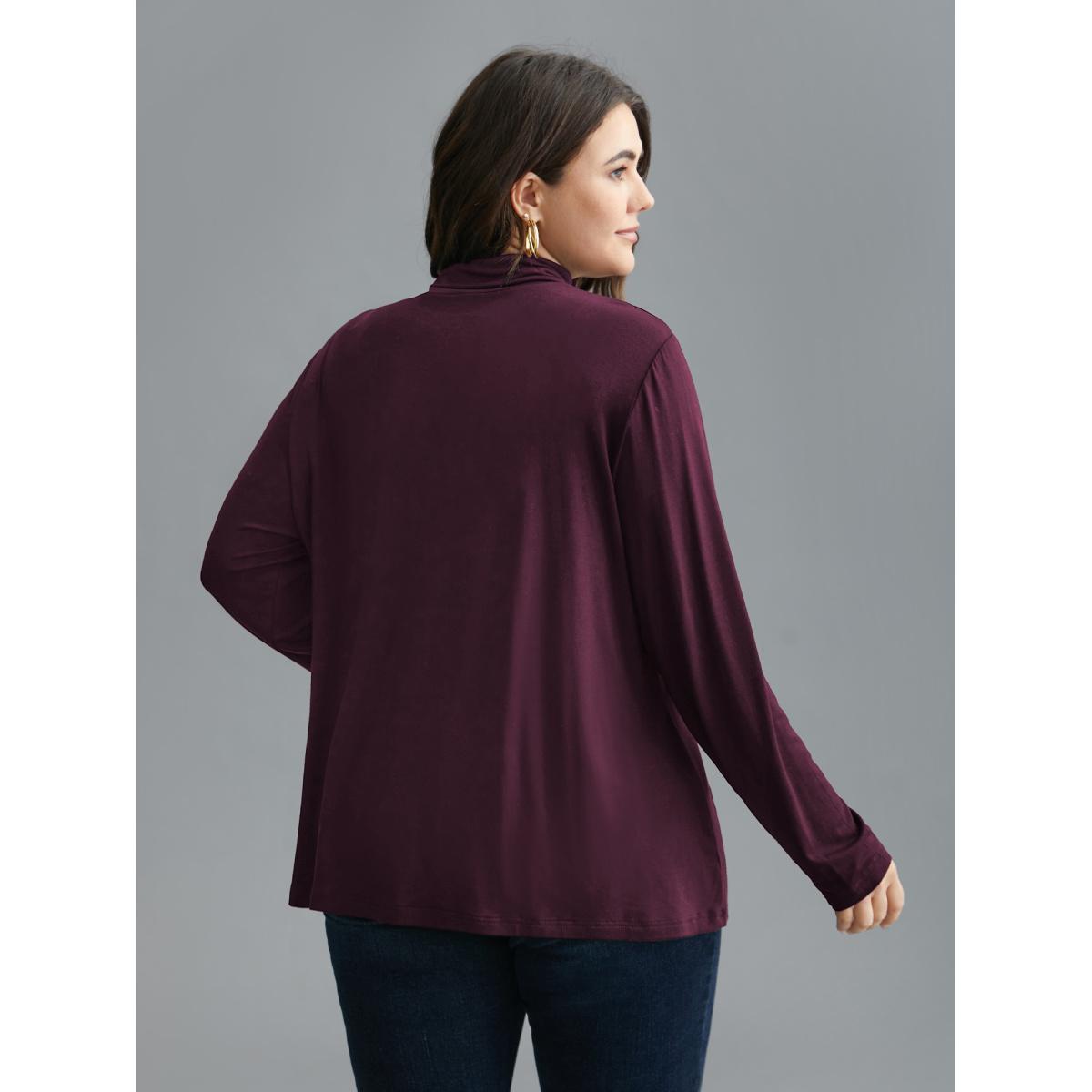 Plus Size Supersoft Essentials Solid Mock Neck T-shirt Deeppurplered Women Casual Non Mock Neck Everyday T-shirts BloomChic 10/M Product Image