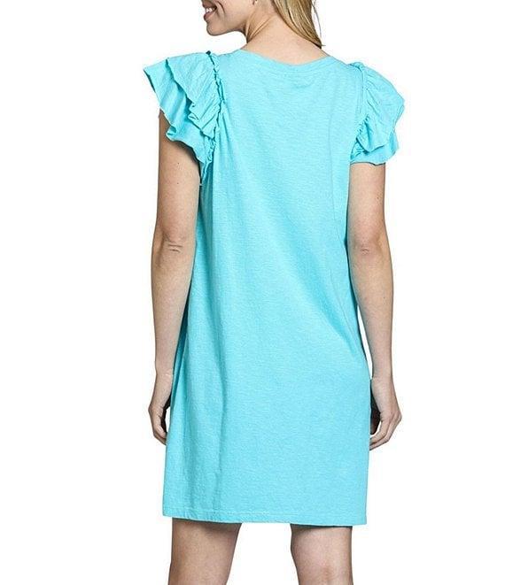 APNY Crew Neck Short Sleeve Double Ruffle Shift Dress Product Image