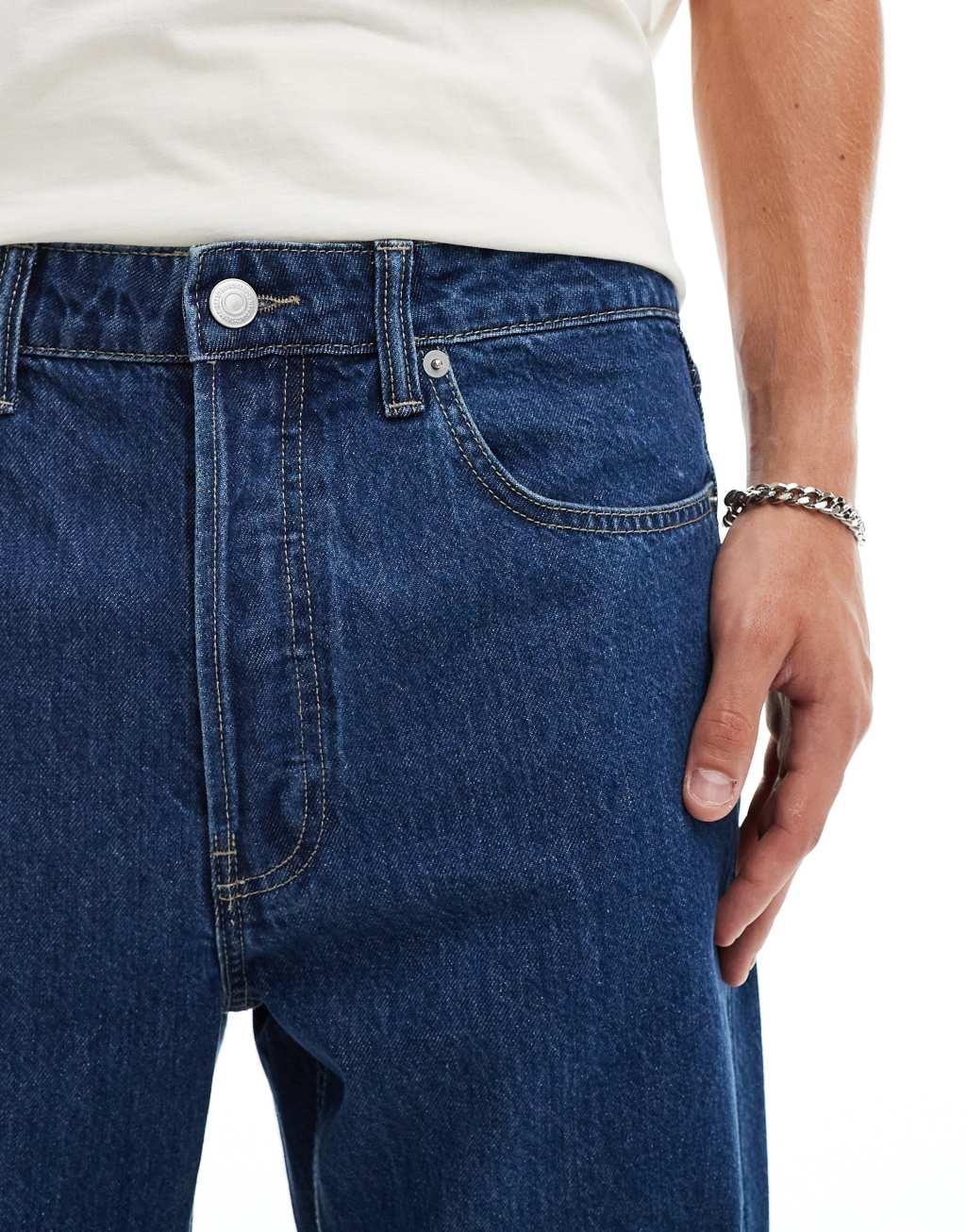ONLY & SONS Tye loose tapered fit jeans in dark blue wash Product Image