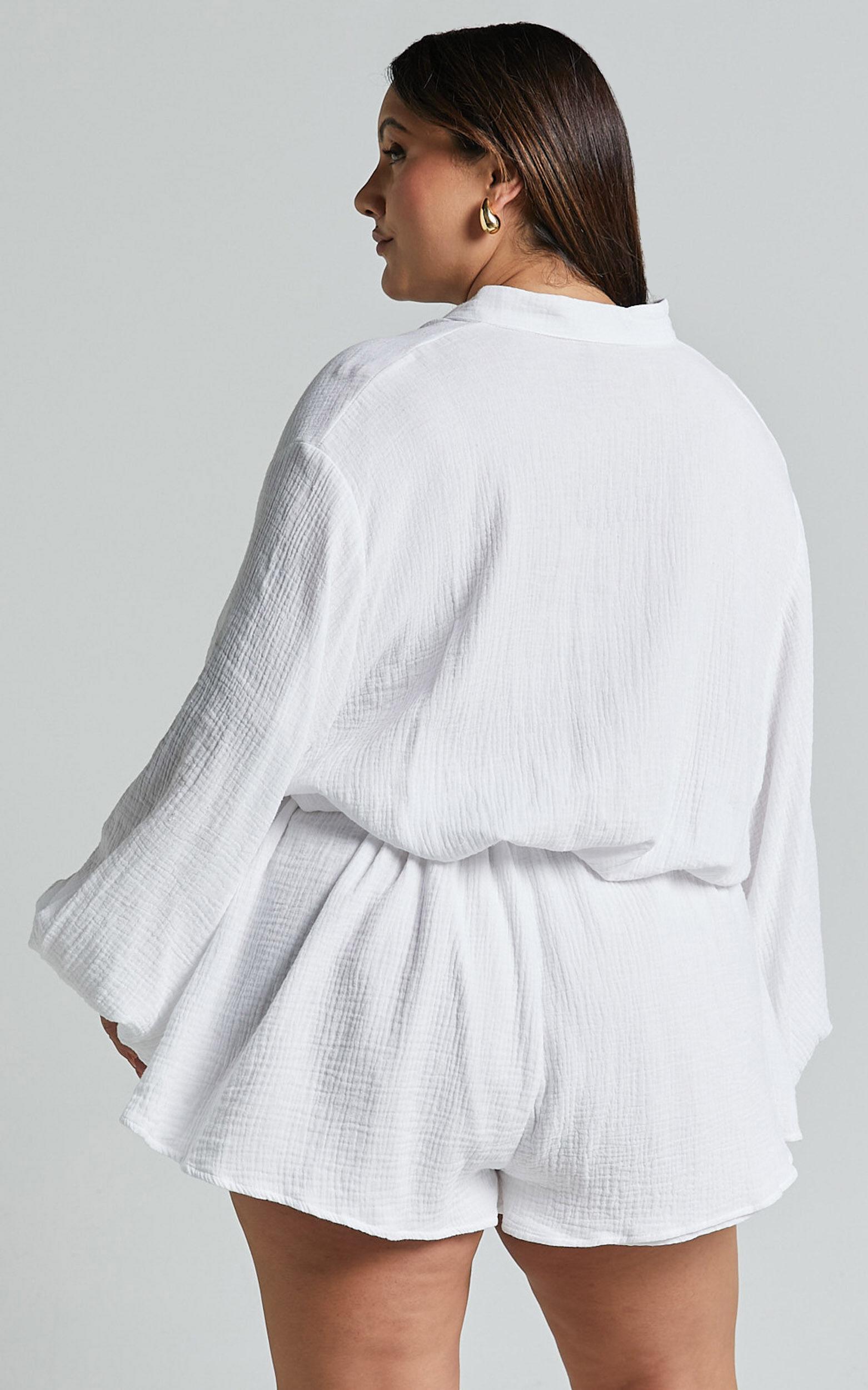 Laylani Playsuit - V Neck Puff Sleeve in White Product Image