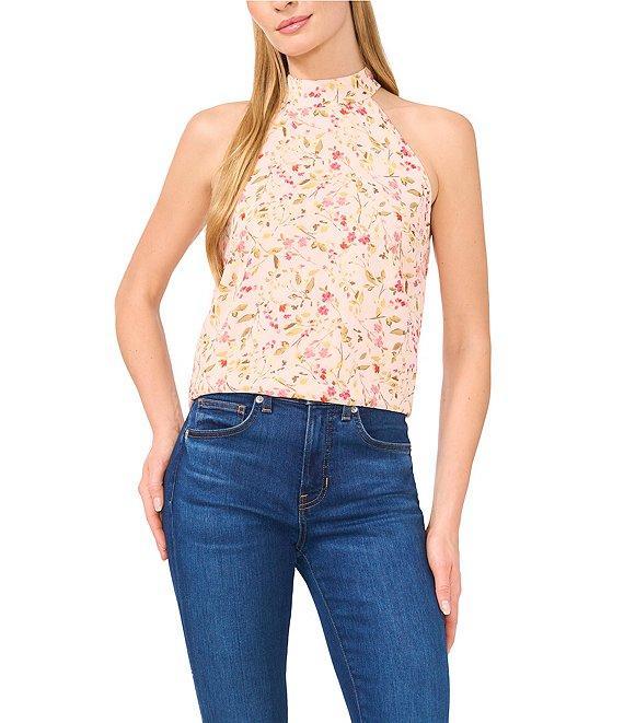 CeCe Floral Print Halter Neck Sleeveless Tank Product Image