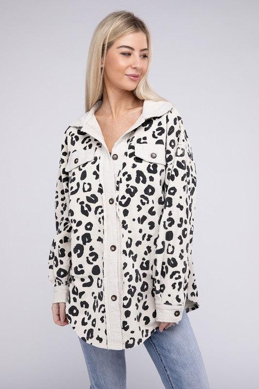 Vintage Washed Leopard Corduroy Buttoned Jacket Product Image