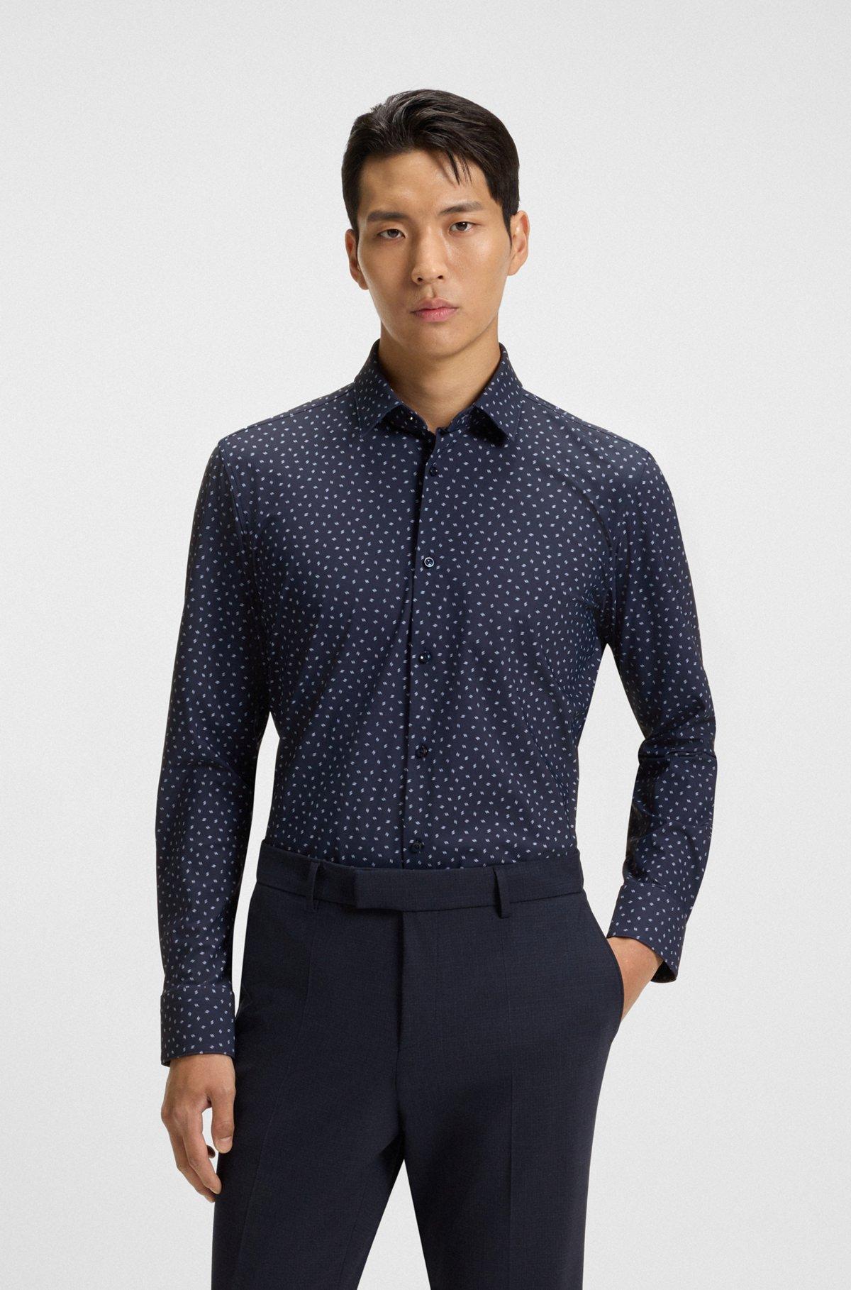 BOSS - Slim-fit shirt in printed performance-stretch jersey - Dark Blue Product Image