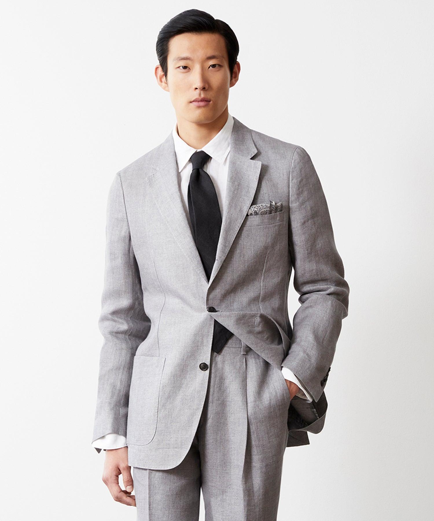 Italian Linen Madison Jacket in Light Grey Herringbone Product Image
