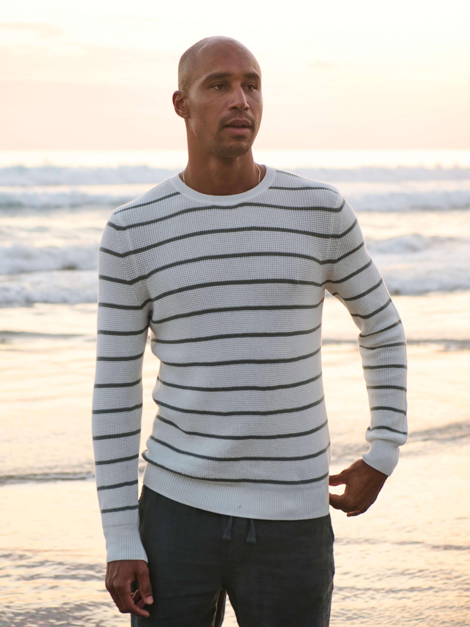 Sunwashed Crewneck Sweater - White Sage Stripe Male Product Image