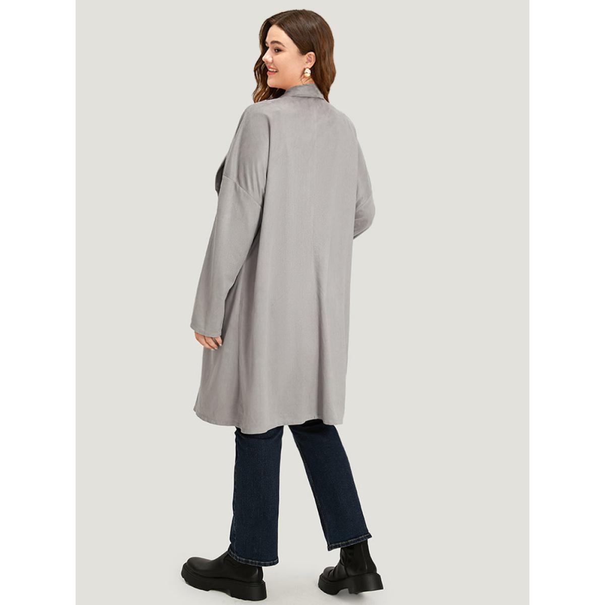 Plus Size Solid Lapel Collar Patched Pocket Faux Suede Coat Women DarkGray Casual Plain Ladies Dailywear Winter Coats BloomChic 26/4X Product Image