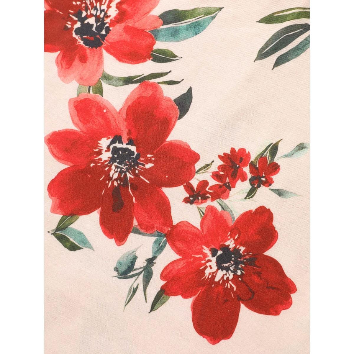 Plus Size Dreamy Floral Print Flowy Pleated T-Shirt Multicolor Women Casual Gathered Natural Flowers Round Neck Everyday T-shirts BloomChic 12/L Product Image
