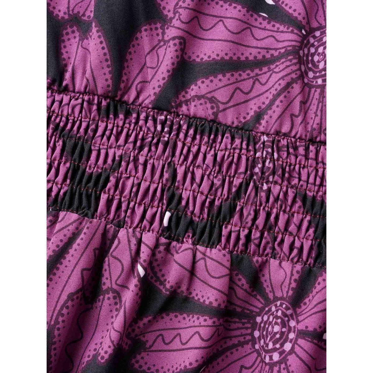 Plus Size Surplice Neck Floral Shirred Elastic Waist Midi Dress DarkViolet Women Elegant Shirred Overlap Collar Cap Sleeve Curvy BloomChic 10/M Product Image