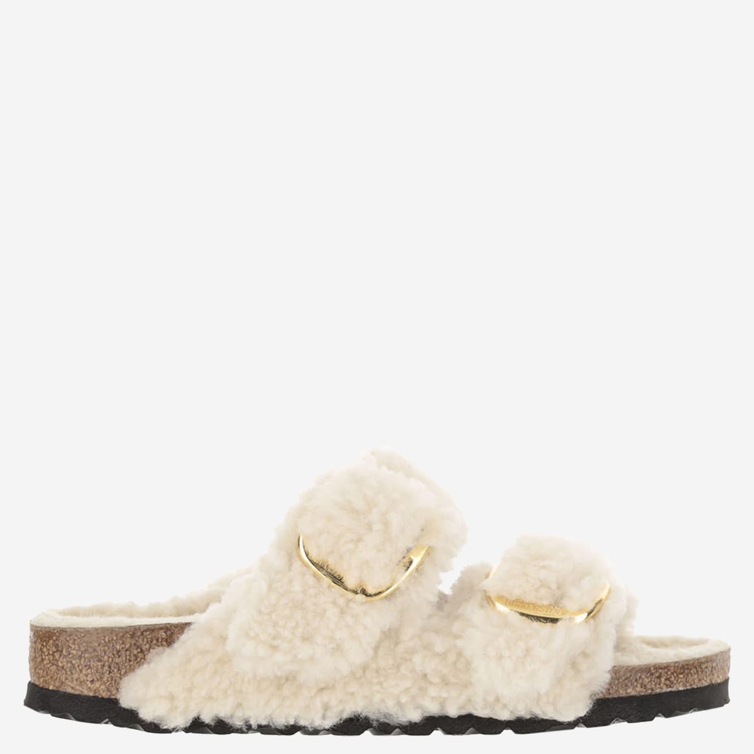 BIRKENSTOCK Buckle-fastening Shearling Slides In Cream Product Image