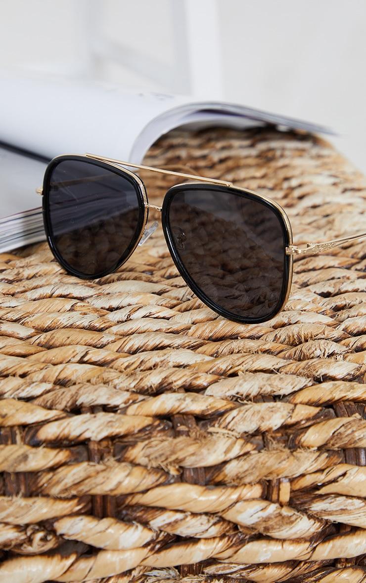 Black Oversized Gold Detail Aviator Sunglasses Product Image