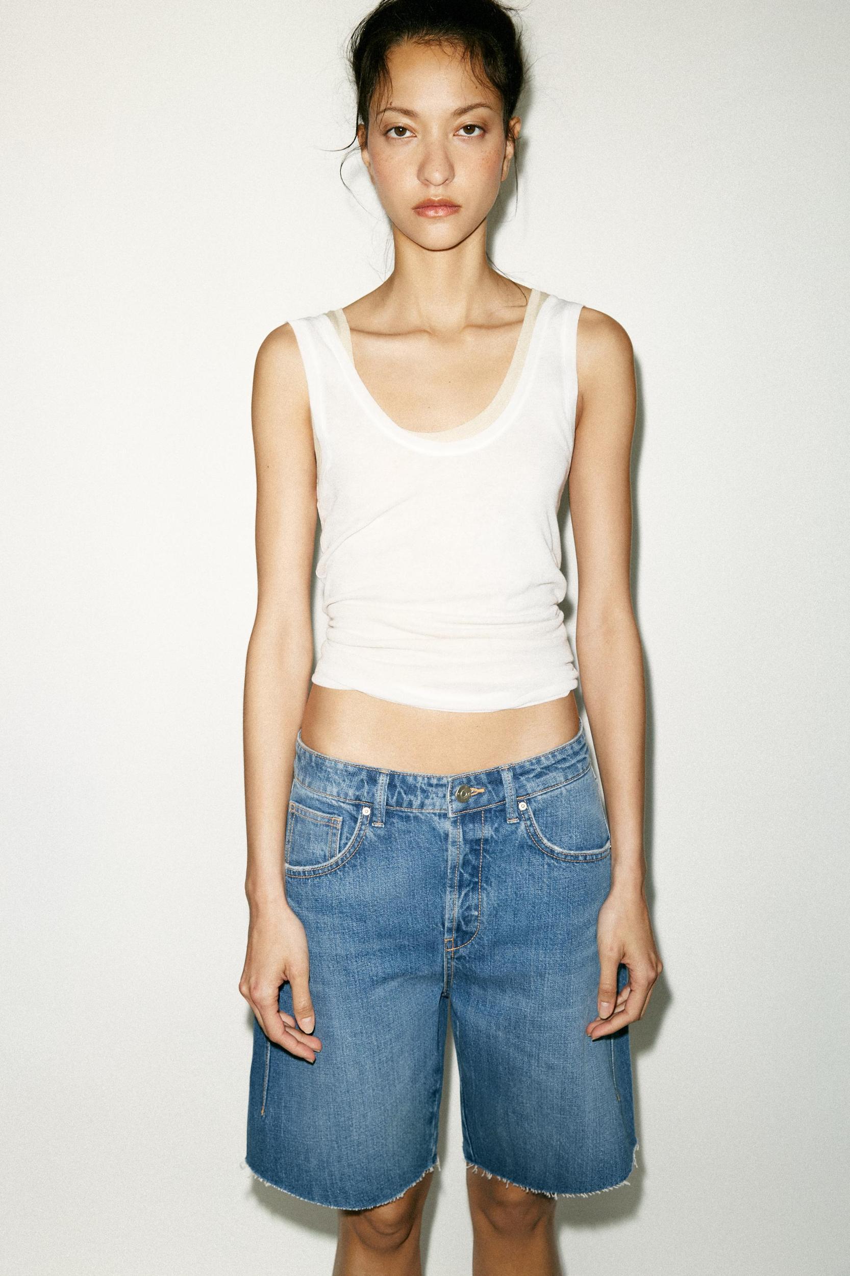 MID-RISE TRF BELT LOOP DENIM SHORTS Product Image