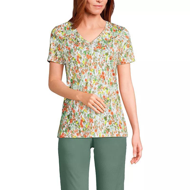 Women's Lands' End Relaxed-Fit Supima Cotton V-Neck Tee, Size: Small Tall, Blue Blossoms Product Image