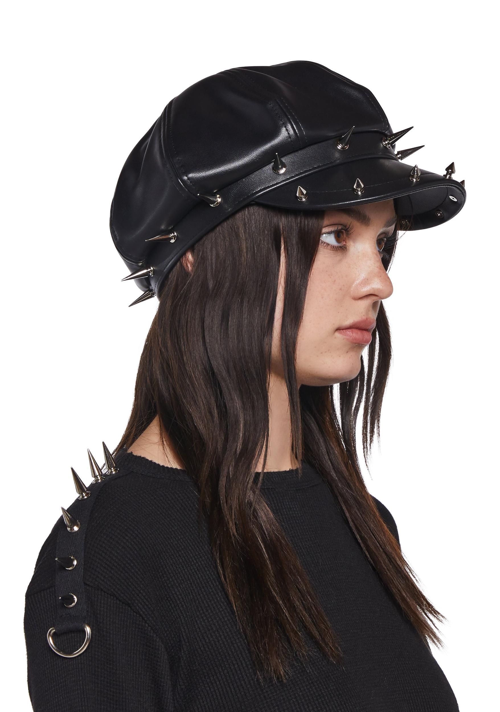 Vegan Leather Spiked Hat Widow - Black Product Image
