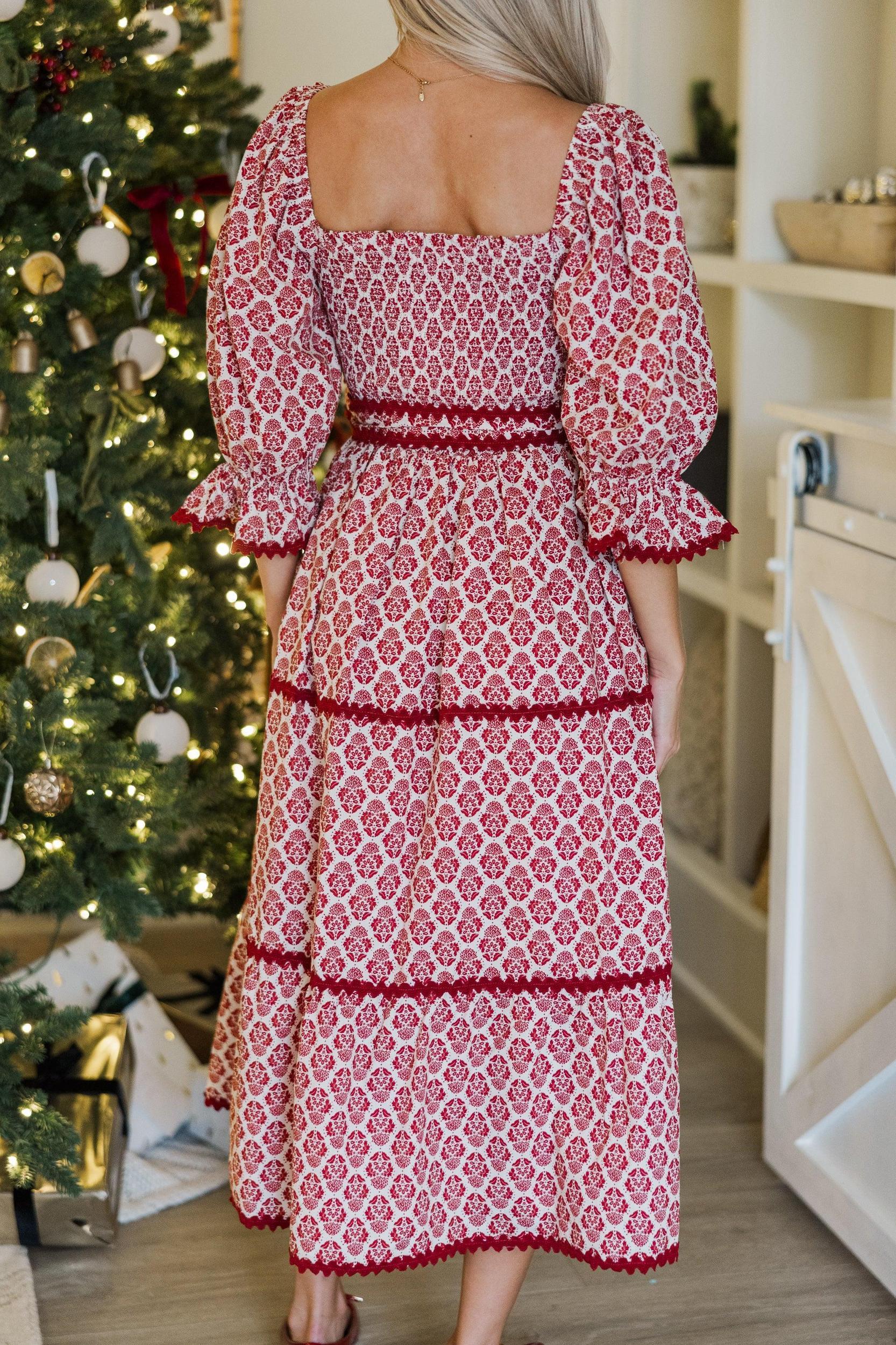 Want It All Red Medallion Print Midi Dress Female Product Image