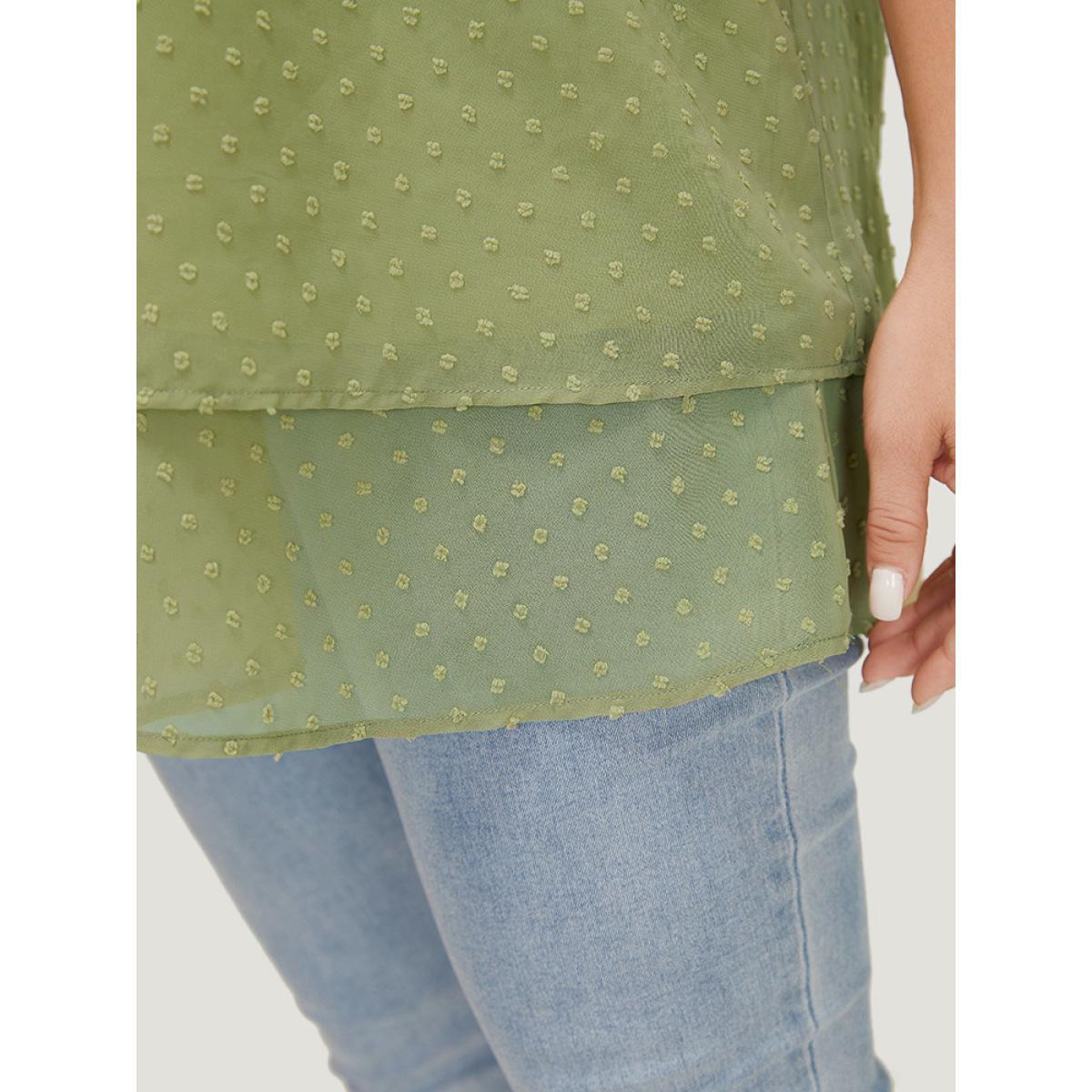 Plus Size Mint Polka Dot Button Detail Mesh Ruffle Layered Blouse Women Elegant Short sleeve Round Neck Dailywear Blouses BloomChic 28/5X Product Image