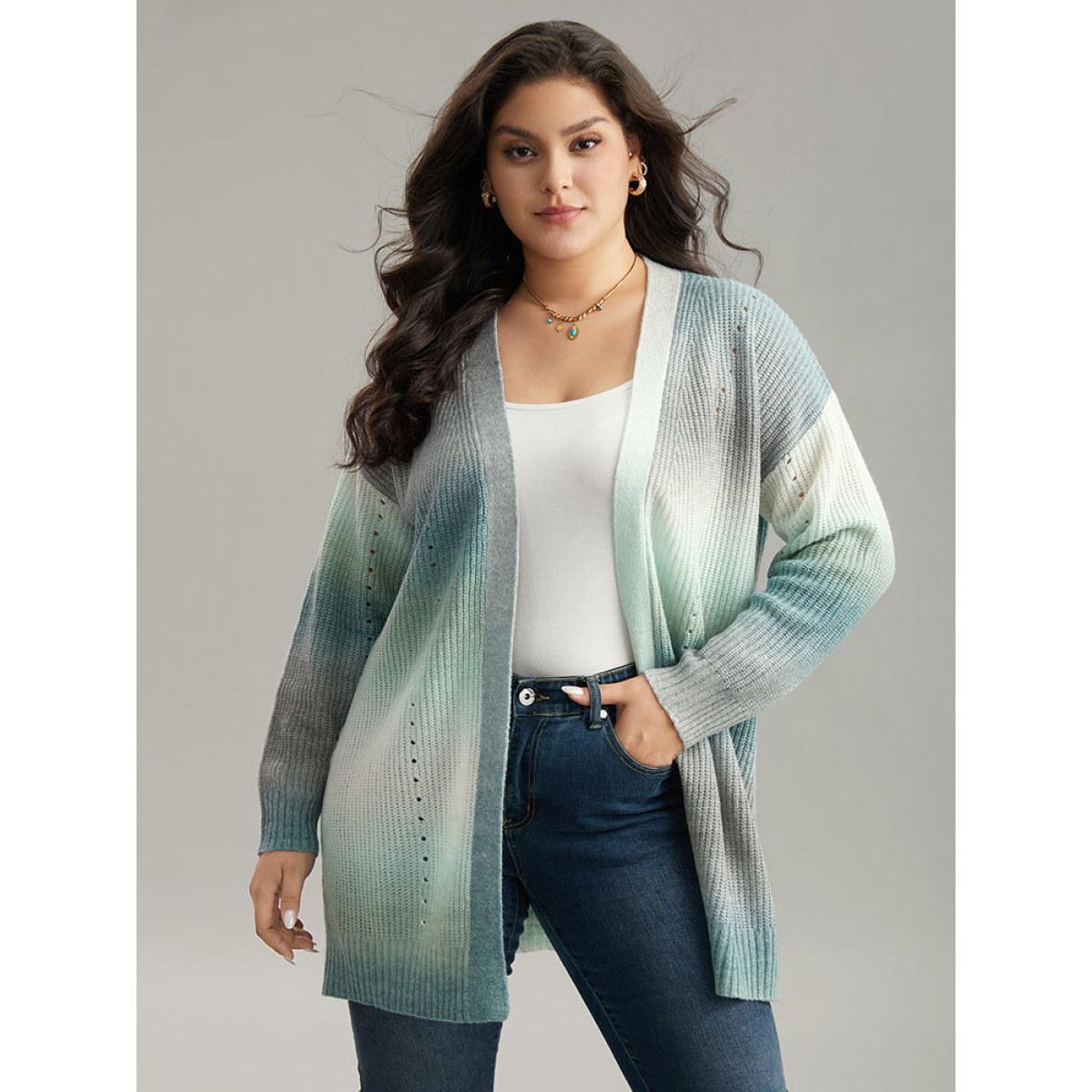 Plus Size Ombre Split Side Open Front Cardigan Multicolor Women Casual Loose Long Sleeve Everyday Cardigans BloomChic 10/M Product Image