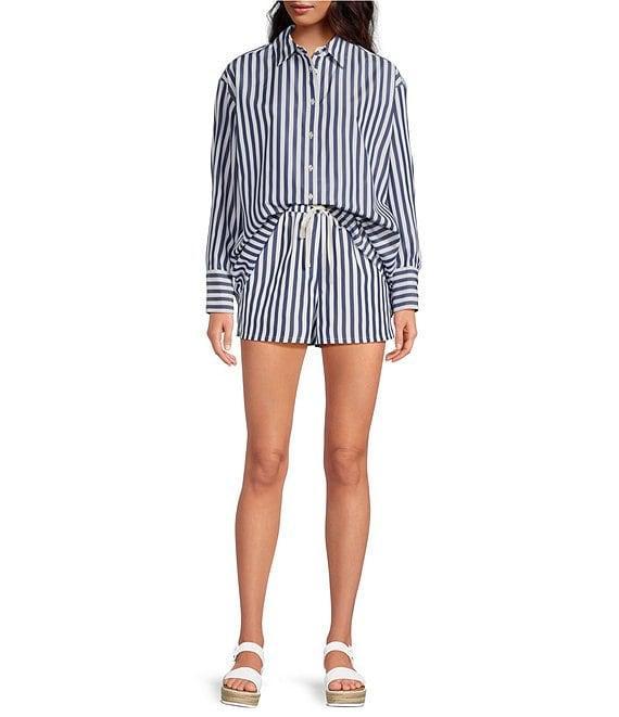 Gianni Bini Sam Woven Stripe Flat Front Coordinating Drawstring Short Product Image