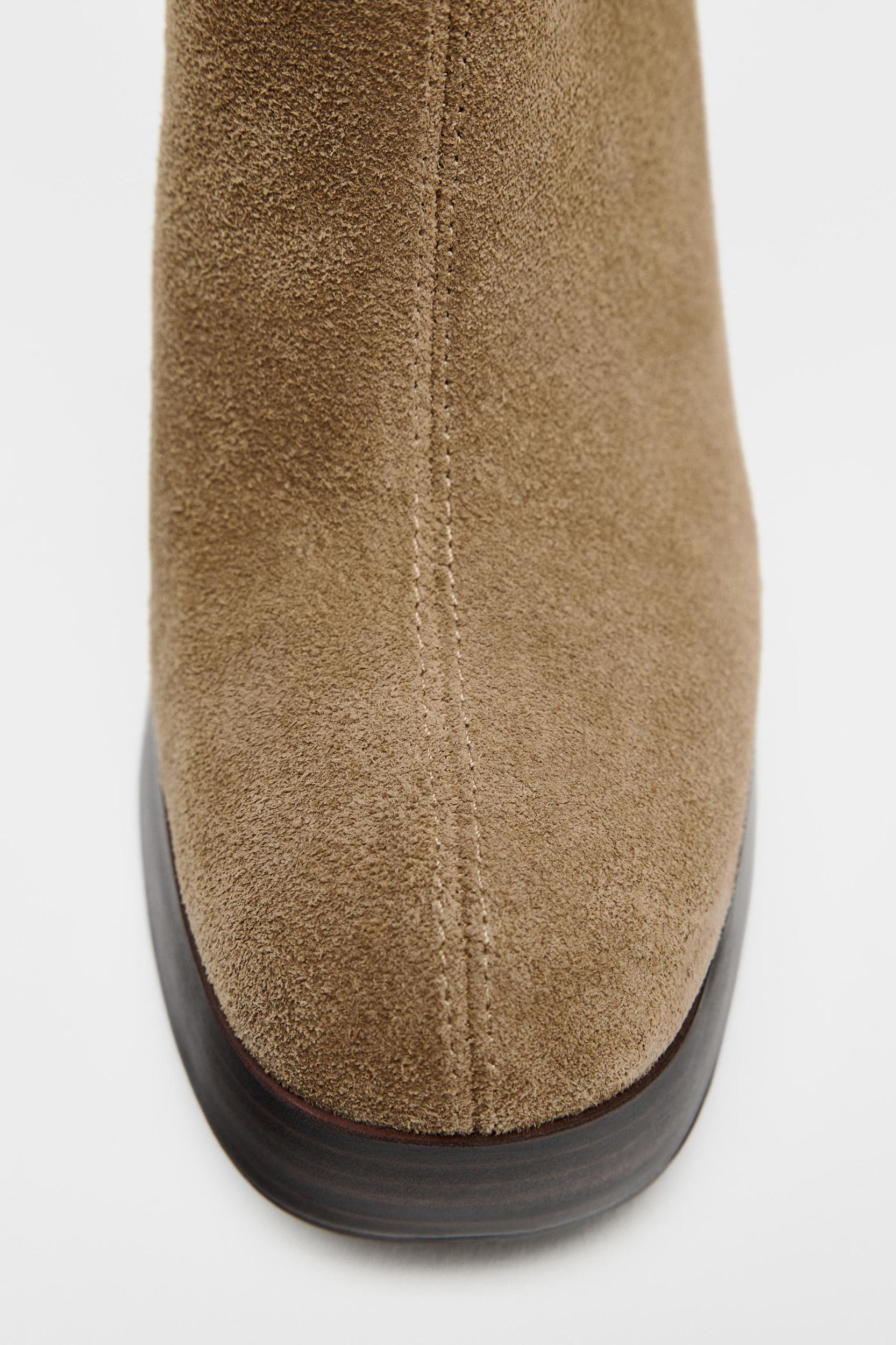 SPLIT LEATHER PLATFORM HEELED ANKLE BOOTS Product Image